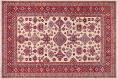 handmade Geometric Super Kazak Beige Red Hand Knotted RECTANGLE 100% WOOL area rug 8' x 10'