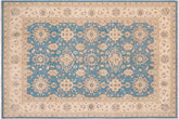 9x12 hand knotted transitional wool rug in blue and beige - Eclectic Casey