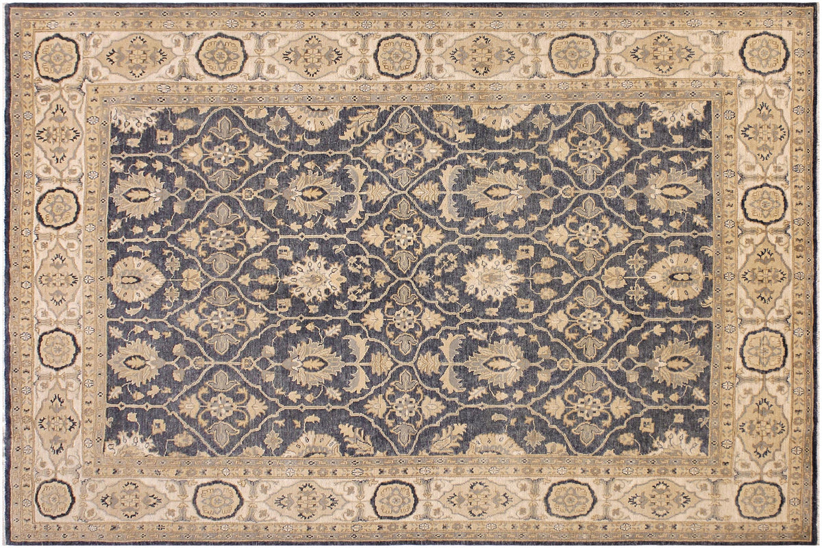 handmade Transitional Kafkaz Bluish Gray Ivory Hand Knotted RECTANGLE 100% WOOL area rug 8' x 10'