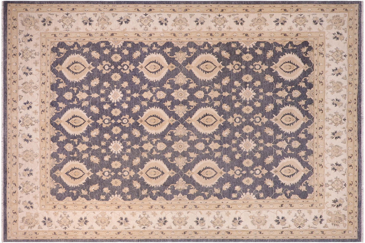 10x14 hand knotted transitional wool rug in gray and ivory - Oriental Cassi