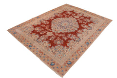 handmade Vintage Hand Painte Red Tan Hand Knotted RECTANGLE 100% WOOL area rug 10' x 14'