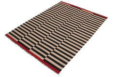 handmade Modern Kilim Beige Black Hand-Woven RECTANGLE 100% WOOL area rug 6x8