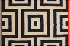handmade Modern Kilim Ivory Black Hand-Woven RECTANGLE 100% WOOL area rug 5x8