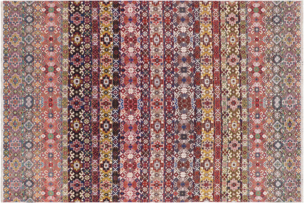 handmade Geometric Kurjean Pink Purple Hand Knotted RECTANGLE WOOL&SILK area rug 9x12
