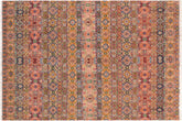 8x10 hand knotted Khurjeen wool rug in blue and pink - Bohemian Khurgeen Slattery