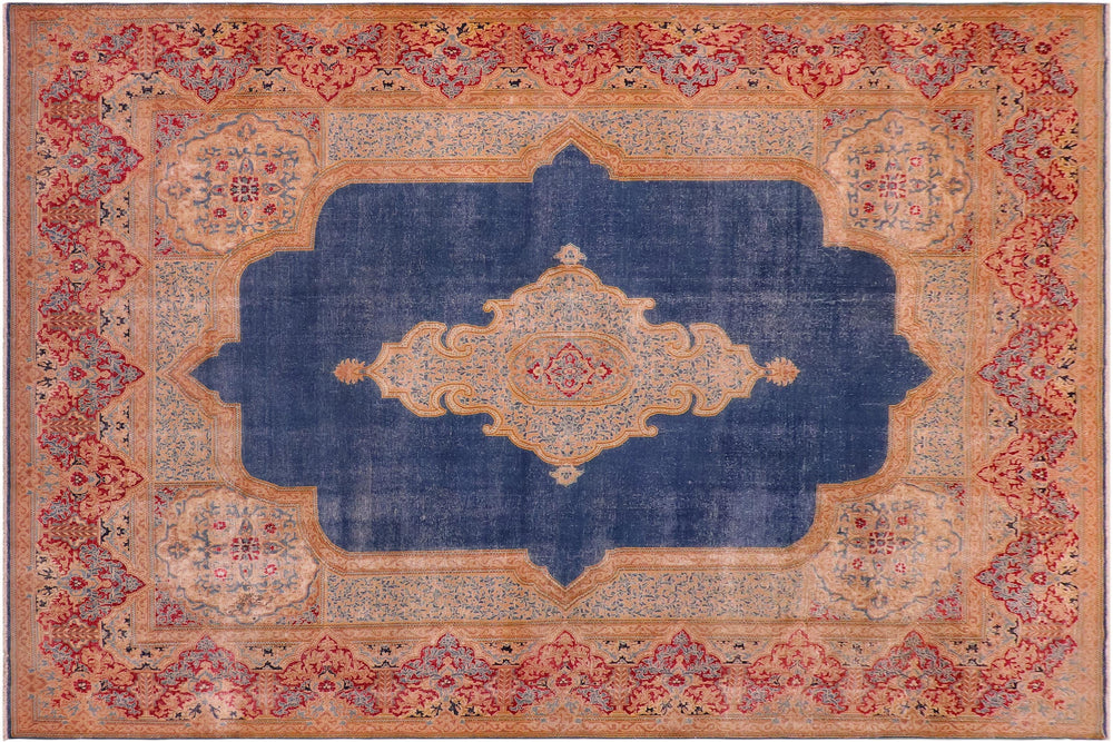 handmade Vintage Vintage Blue Pink Hand Knotted RECTANGLE 100% WOOL area rug 10' x 14'