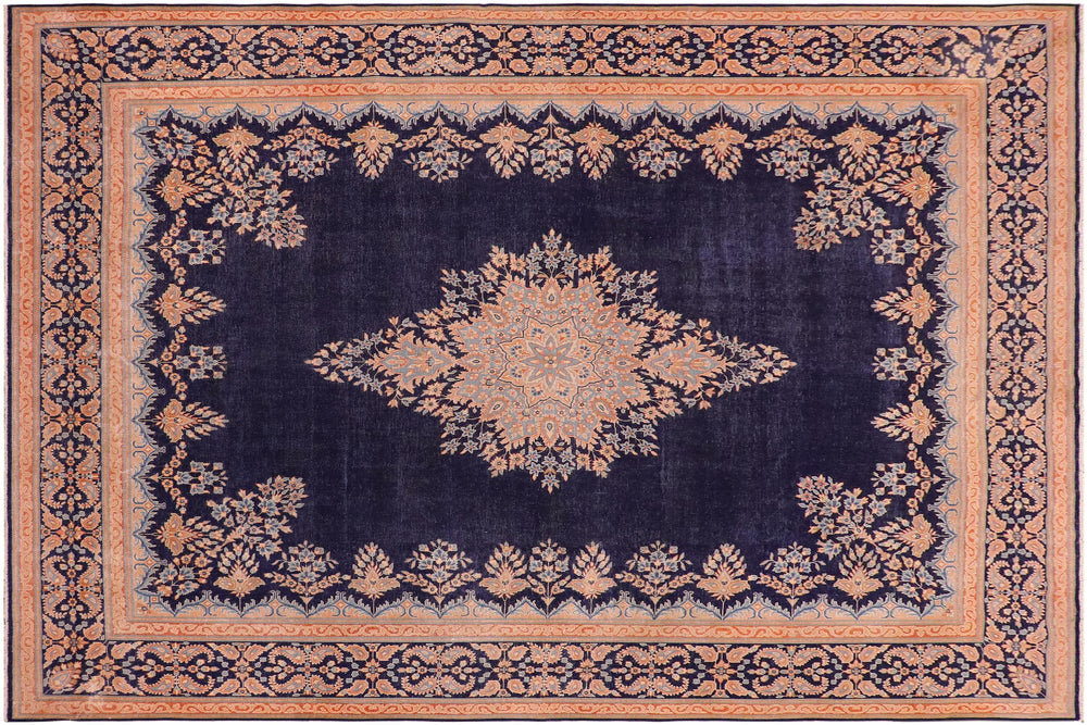 handmade Vintage Vintage Blue Brown Hand Knotted RECTANGLE 100% WOOL area rug 10' x 13'