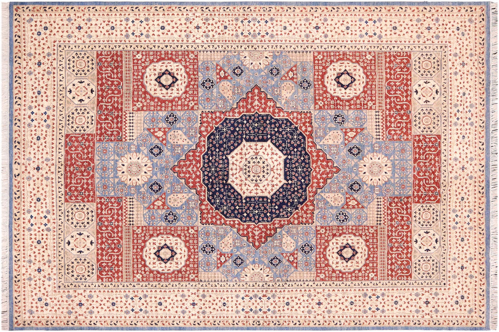 handmade Geometric Mamluk Ivory Rust Hand Knotted RECTANGLE 100% WOOL area rug 9 x 12