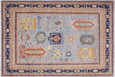 9x12 hand knotted geometric wool rug in blue and tan - Tribal Ziegler Spooner