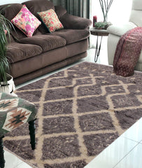 handmade Geometric Moroccan Grey Ivory Hand Knotted RECTANGLE 100% WOOL area rug 5' x 8'