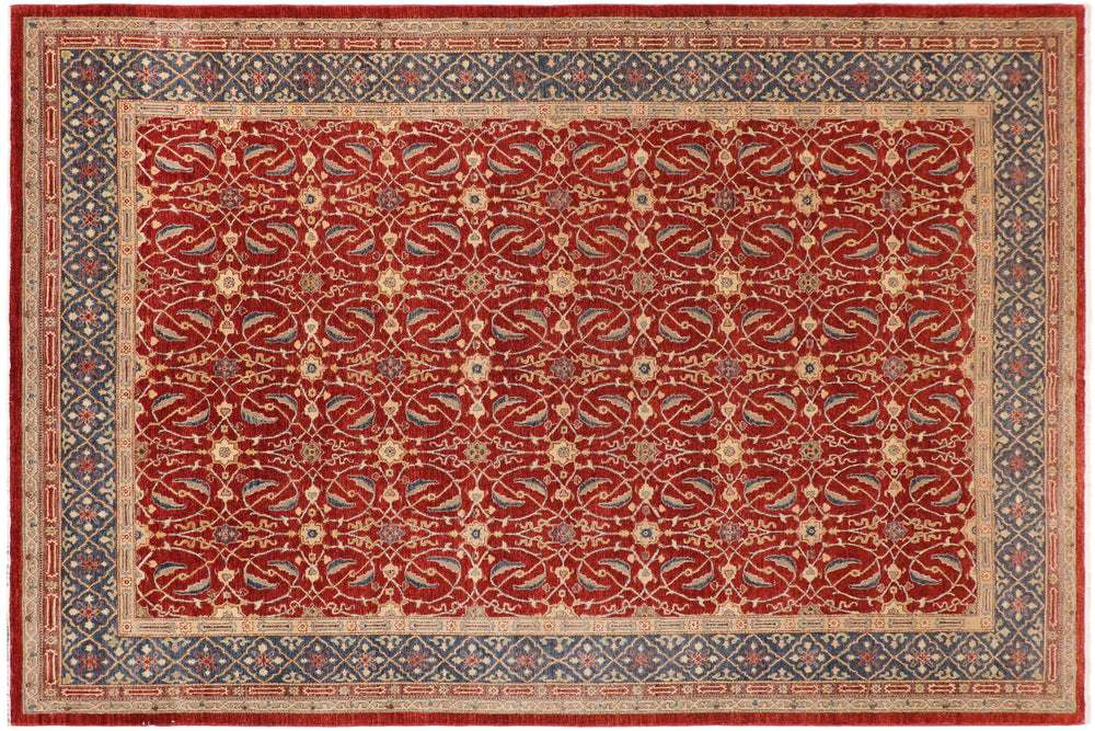 handmade Transitional Kafkaz Red Blue Hand Knotted RECTANGLE 100% WOOL area rug 10' x 14'