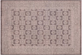 8x10 hand knotted transitional wool rug in gray and green - Classic Stalling