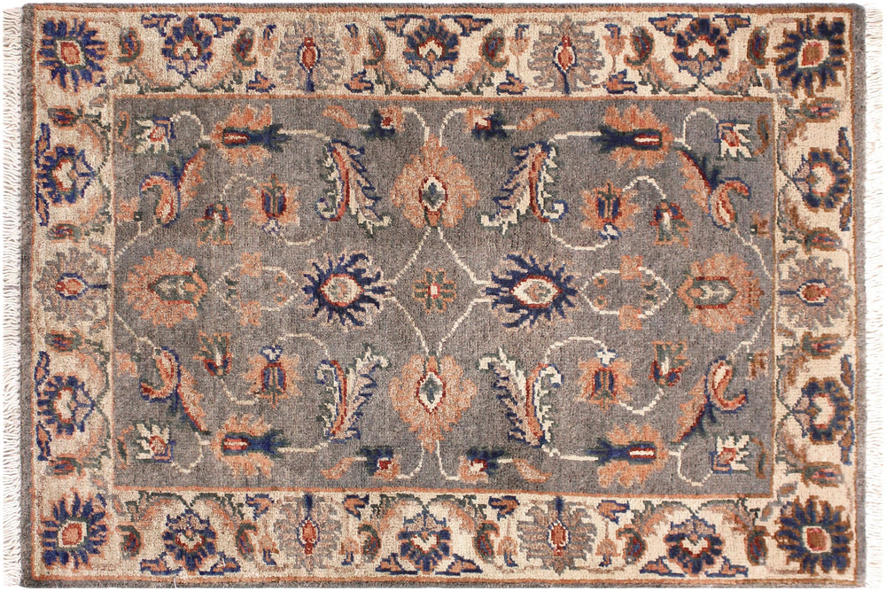 handmade Traditional Kafkaz Grey Ivory Hand Knotted RECTANGLE 100% WOOL area rug 2x3