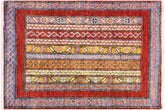 2x3 hand knotted vegetable dyed Shawl wool rug in red and blue - Rustic Shawl Steffenn