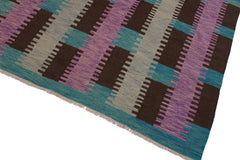 handmade Modern Kilim Teal Brown Hand-Woven RECTANGLE 100% WOOL area rug 9 x 10