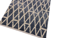 handmade Geometric Moroccan Grey Ivory Hand Knotted RECTANGLE 100% WOOL area rug 5' x 8'