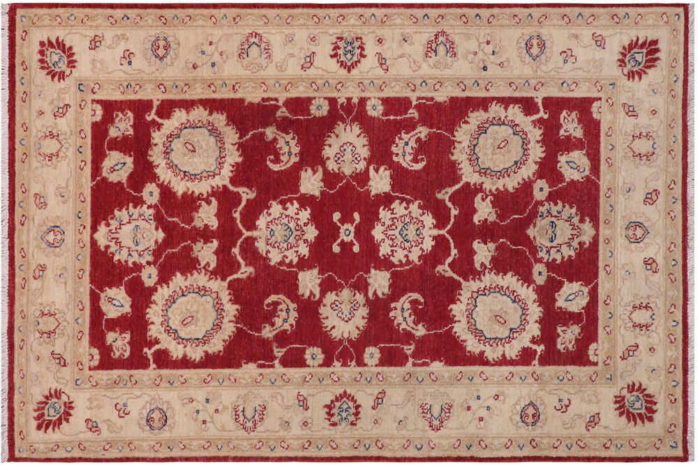 handmade Traditional Kafkaz Red Ivory Hand Knotted RECTANGLE 100% WOOL area rug 3x5