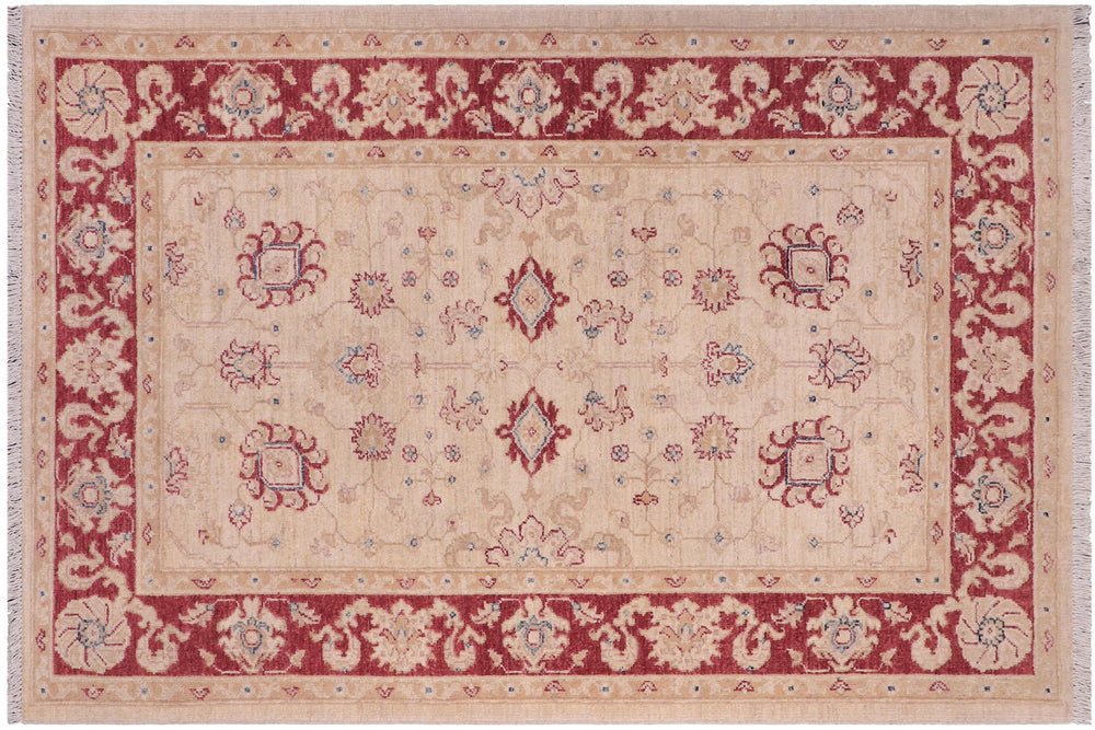 handmade Traditional Kafkaz Ivory Red Hand Knotted RECTANGLE 100% WOOL area rug 3x5