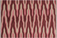 handmade Modern Kilim Ivory Pink Hand-Woven RECTANGLE 100% WOOL area rug 4x6