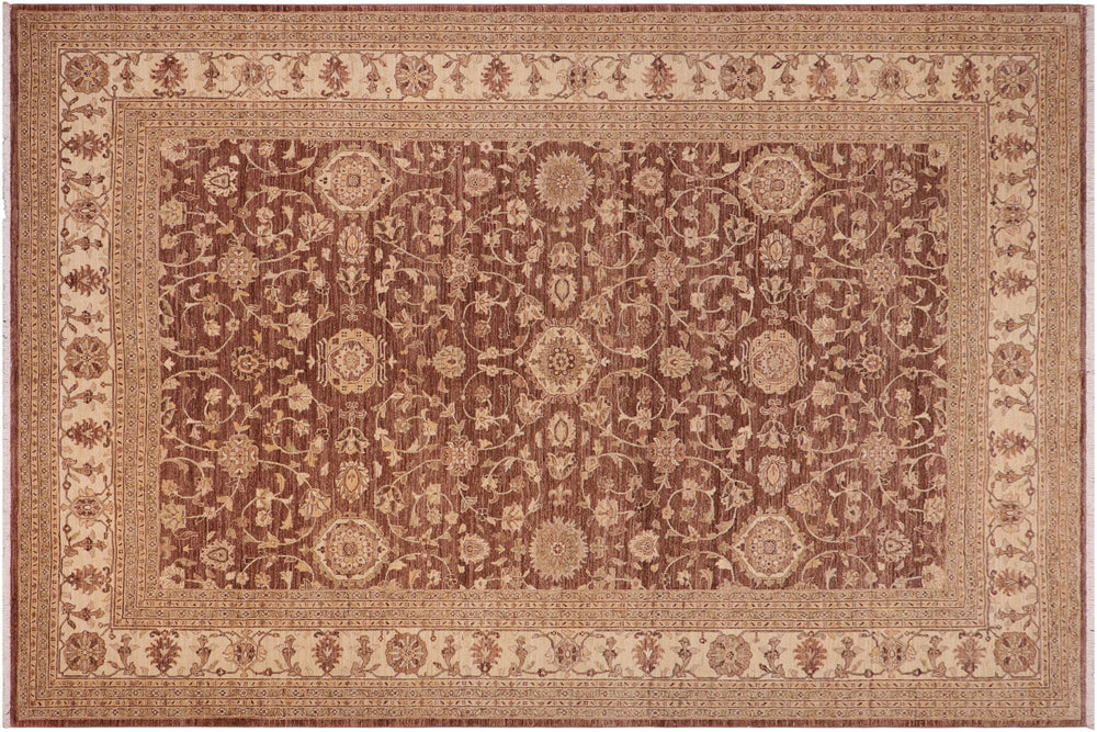 handmade Transitional Kafkaz Brown Ivory Hand Knotted RECTANGLE 100% WOOL area rug 10' x 13'