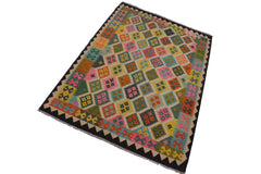 handmade Geometric Kilim Black Ivory Hand-Woven RECTANGLE 100% WOOL area rug 6 x 8
