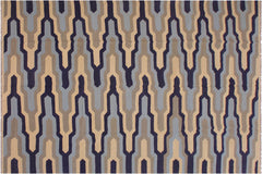 handmade Modern Kilim Ivory Blue Hand-Woven RECTANGLE 100% WOOL area rug 8x10