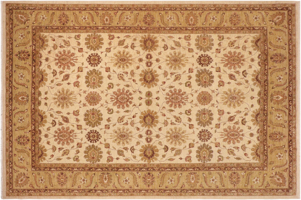 handmade Transitional Kafkaz Beige Green Hand Knotted RECTANGLE 100% WOOL area rug 10' x 14'