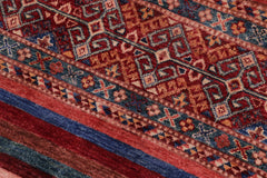 handmade Geometric Kurjean Red Blue Hand Knotted ROUND 100% WOOL area rug 4x4
