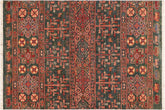 4x6 hand knotted Khurjeen wool rug in green and orange - Bohemian Khurgeen Ana