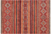 4x6 hand knotted Khurjeen wool rug in red and blue - Boho Chic Khurgeen Sue