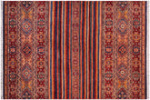 6x8 hand knotted Khurjeen wool rug in gold and red - Boho Chic Khurgeen Jodi
