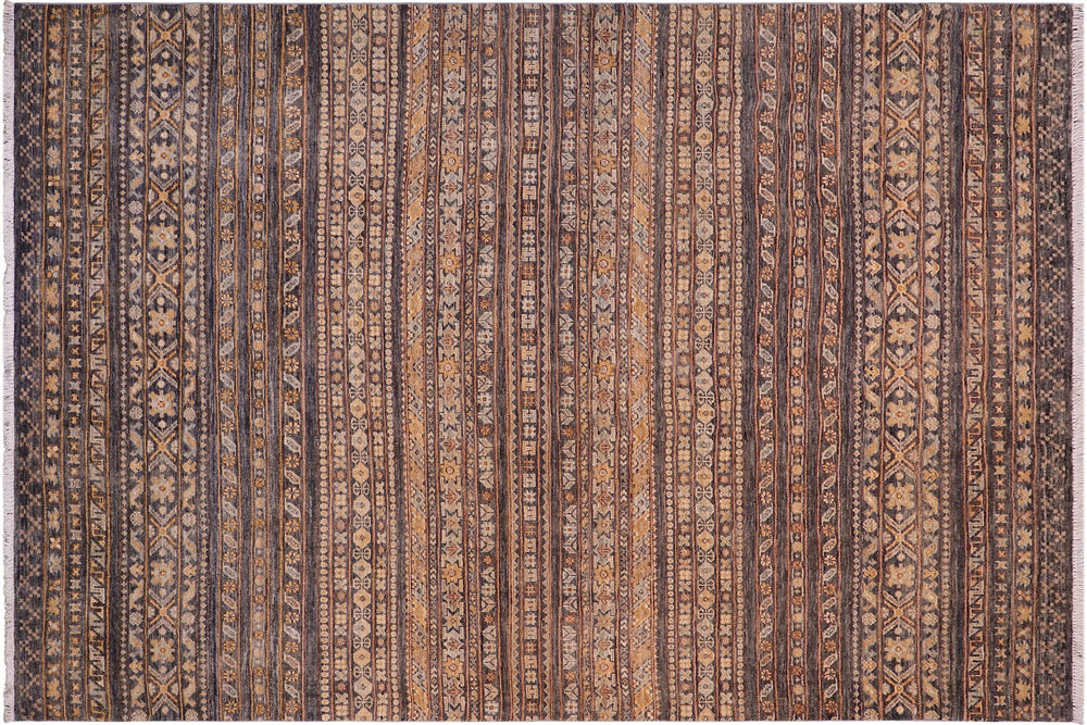 handmade Geometric Kurjean Gray Gold Hand Knotted RECTANGLE 100% WOOL area rug 6x8