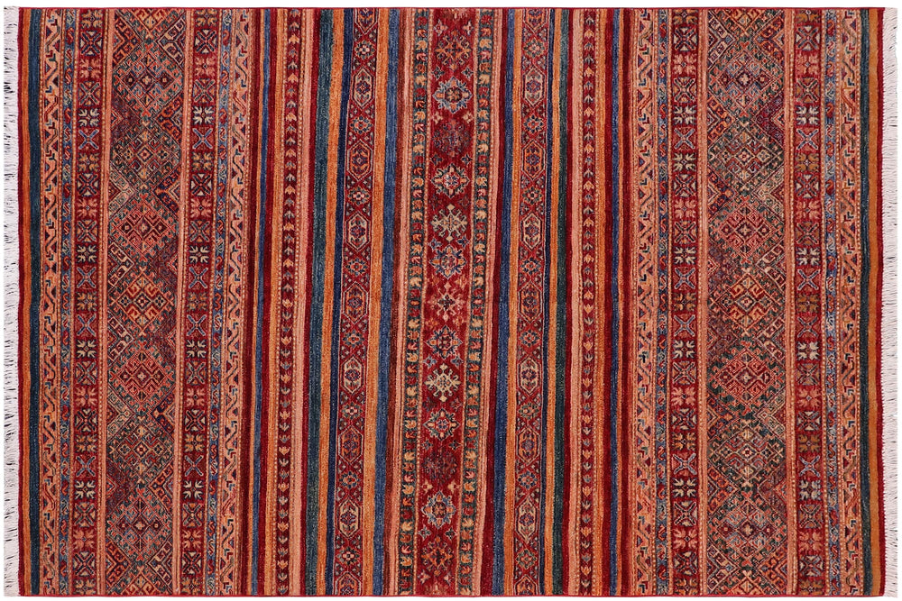 handmade Geometric Kurjean Red Green Hand Knotted RECTANGLE 100% WOOL area rug 5x7