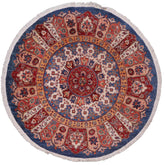 handmade Geometric Kurjean Blue Red Hand Knotted ROUND 100% WOOL area rug 5x5