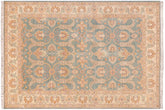 5x7 hand knotted transitional wool rug in green and beige - Eclectic Zelma