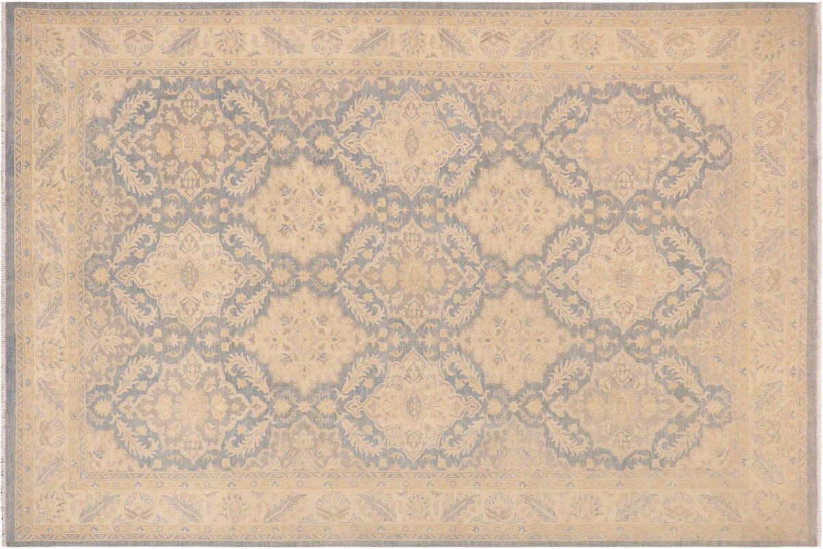 10x14 hand knotted transitional wool rug in blue and beige - Oriental Tova