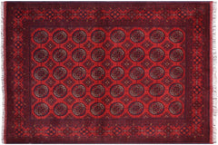 handmade Geometric Khal Muhamm Red Blue Hand Knotted RECTANGLE 100% WOOL area rug 5' x 7'