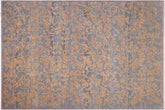 10x13 hand knotted modern wool rug in blue and gold - Eclectic Brande