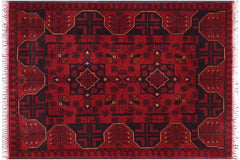 handmade Tribal Biljik Khal Mohammadi Red Blue Hand Knotted RECTANGLE 100% WOOL area rug 3x4