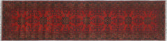 handmade Geometric Khal Muhamm Red Blue Hand Knotted RUNNER 100% WOOL area rug 3' x 13'