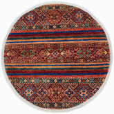 handmade Geometric Kurjean Red Blue Hand Knotted ROUND 100% WOOL area rug 3x3