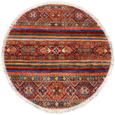 handmade Geometric Kurjean Red Blue Hand Knotted ROUND 100% WOOL area rug 3x3