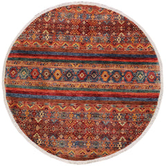 handmade Geometric Kurjean Red Blue Hand Knotted ROUND 100% WOOL area rug 5x5