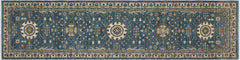 handmade Geometric Kafkaz Blue Ivory Hand Knotted RUNNER 100% WOOL area rug 3' x 9'