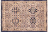 5x7 hand knotted transitional wool rug in blue and beige - Chic Viviana