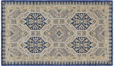3x6 hand knotted transitional wool rug in blue and beige - Boho Chic Sharyn