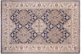 6x9 hand knotted transitional wool rug in blue and beige - Eclectic Lizette