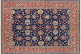 8x10 hand knotted Ziegler wool rug in blue and rust - Classic Ziegler Leone
