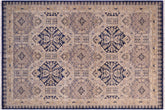 5x7 hand knotted transitional wool rug in blue and beige - Classic Debi