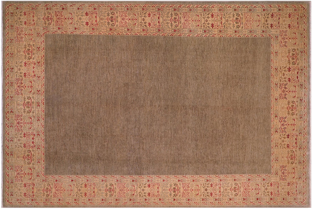 handmade Modern Kafkaz Brown Beige Hand Knotted RECTANGLE 100% WOOL area rug 10' x 14'
